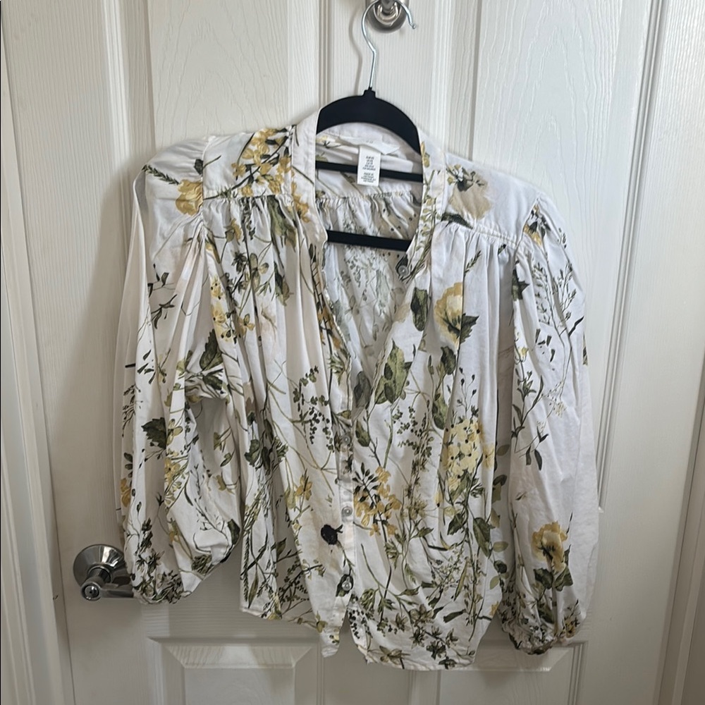 H&M Floral Blouse - White and Yellow